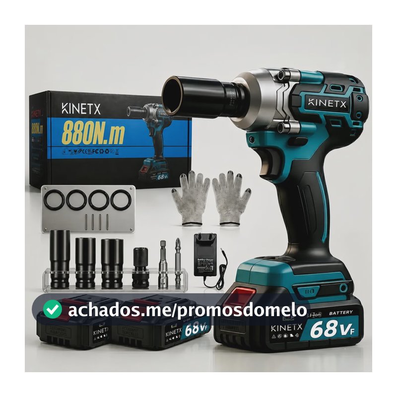 Chave De Impacto Kinetx 68vf Brushless 880nm 2 Baterias Kit Azul 127/220v 50hz/60hz