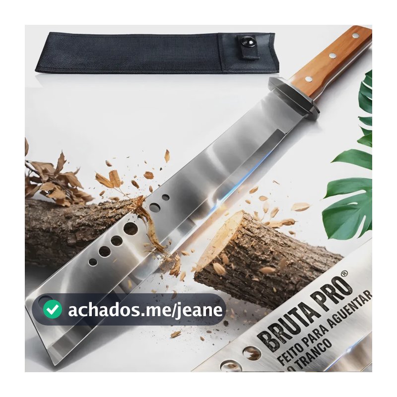 Facão Gigante Tático 48cm Aço Inox Full Tang Profissional Com Bainha Nylon Cabo Madeira Antiderrapante Facão Para Mato Camping Sobrevivência Bushcraft Pesca Trilha Corte Pesado Cana Coco Lenha Outdoor