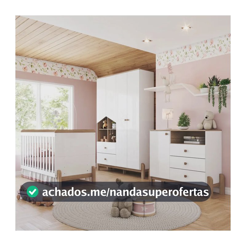 Conjunto Quarto De Bebê Completo Berço 2 Em 1, Branco/jequitibá Hp