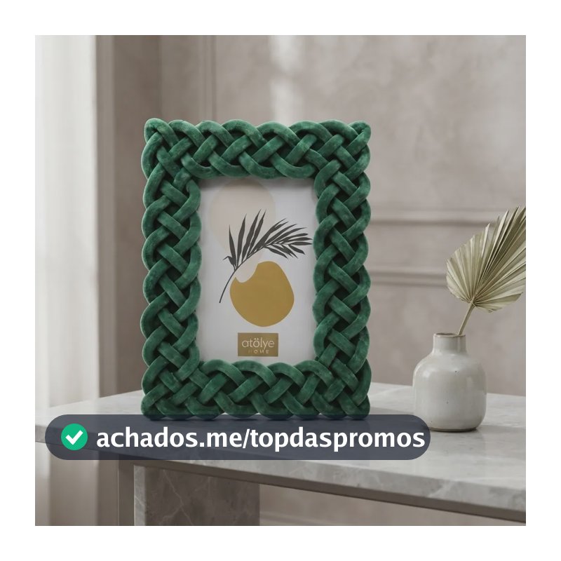 Porta Retrato Decorativo Trançado Verde Mdf 10x15 Verde Gabriela