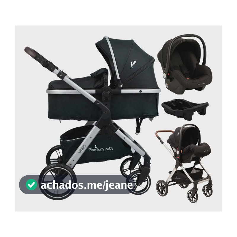 Carrinho Kansas Silver Premium Baby C/ Bebê Conforto E Base Cor Silver/Preto Chassi Prateado