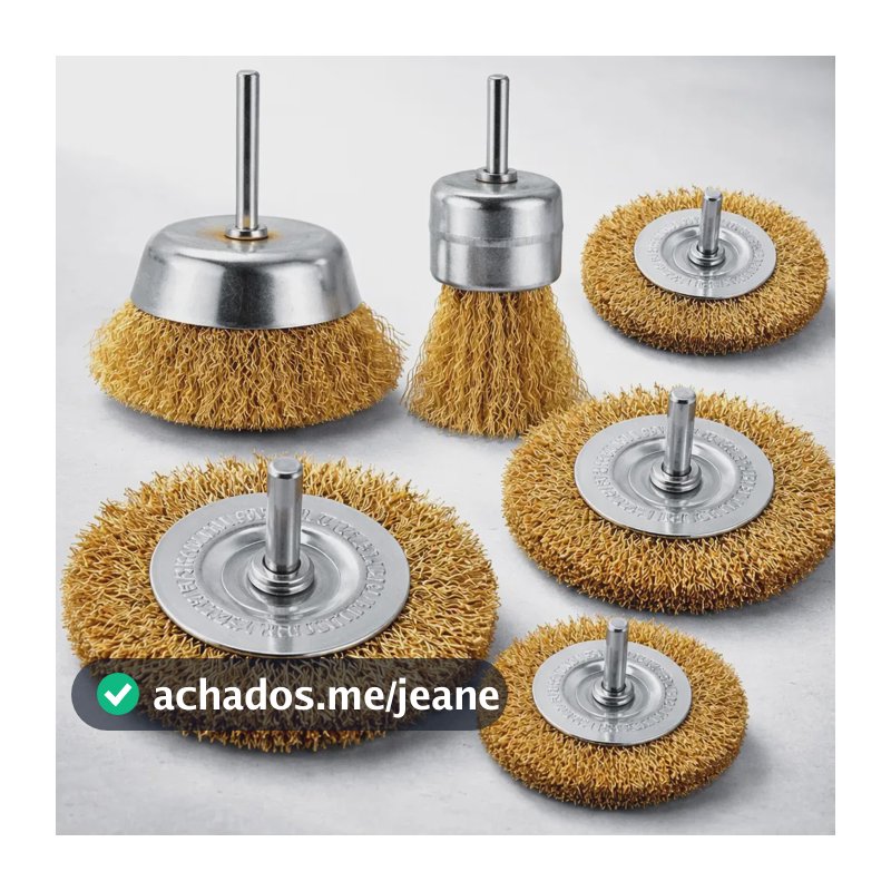 Escova De Aço Para Furadeira Parafusadeira Kit 6pcs Polimento E Limpeza Disco Circular Reta Cônica Copo Aço Larão Esmeril Blueforce