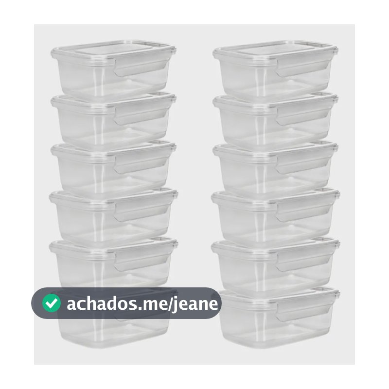 Kit 12 Potes Tampa Trava 400ml, 12 Marmitas Reutilizáveis Transparentes