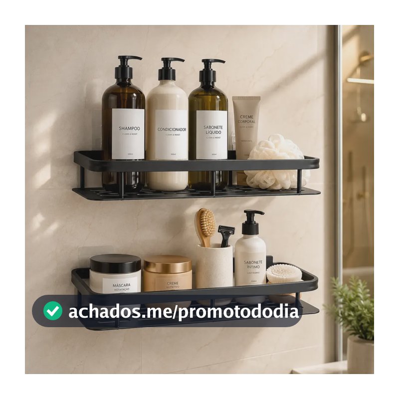 Kit 2 Suportes Porta Shampoo Sabonete Prateleira Parede Luxo Preto