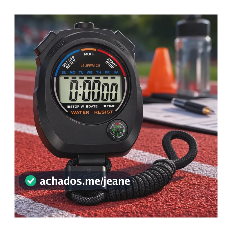 Cronômetro Digital Profissional Esportivo 1/100s Alarme Hora Data Bússola Portátil Display LCD Corrida Treino Natação Futebol Crossfit Preto Pro Power