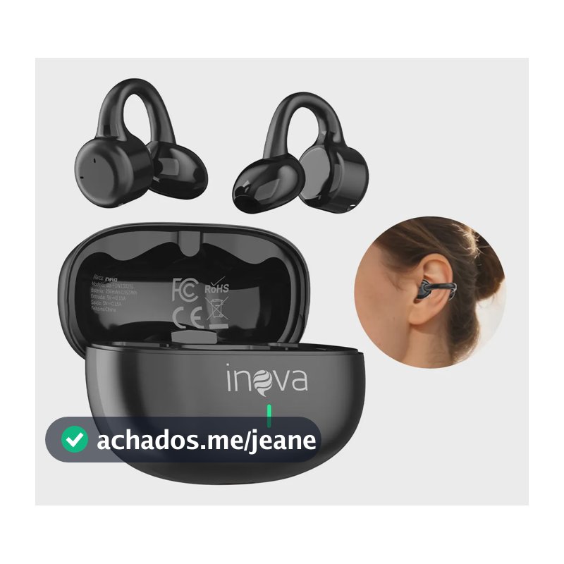 Fone de Ouvido Inova Clip-ear Bluetooth 5.3 Sem Fio com Bateria de 50h e Resistente à Água