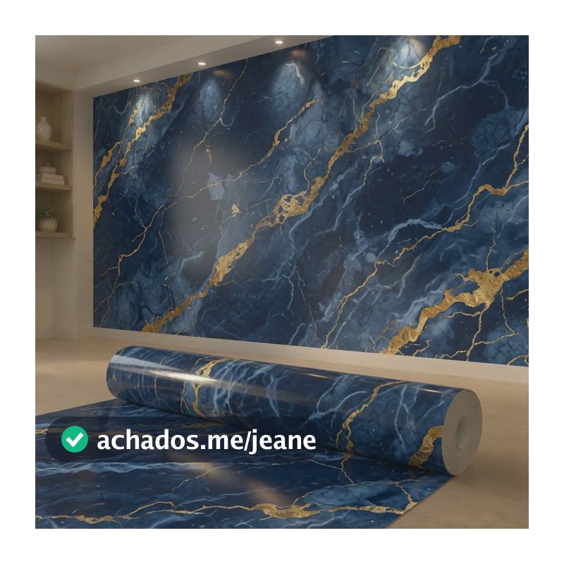 Papel De Parede Mármore Azul Dourado Lavável Autocolante 3d Azul-escuro 6 Metros