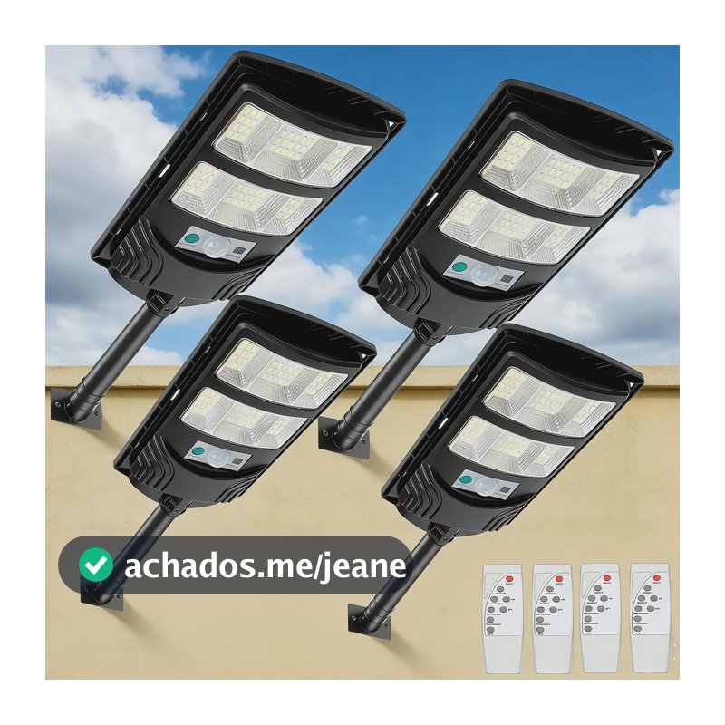 Kit 4 Luminaria Poste Solar 300w Led Solar Externa Solar Preto