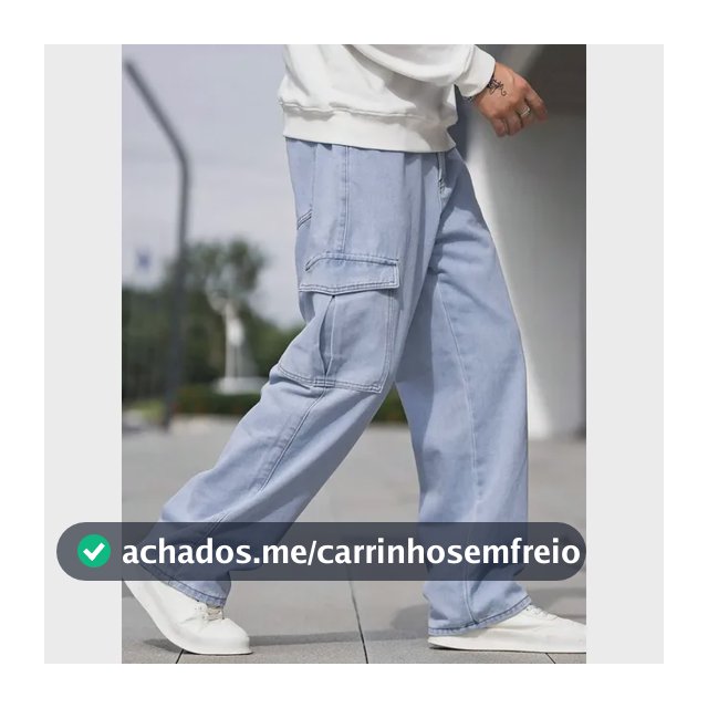 Calça Cargo Jeans Larga Bolsos Lateral Streetwear Skatista