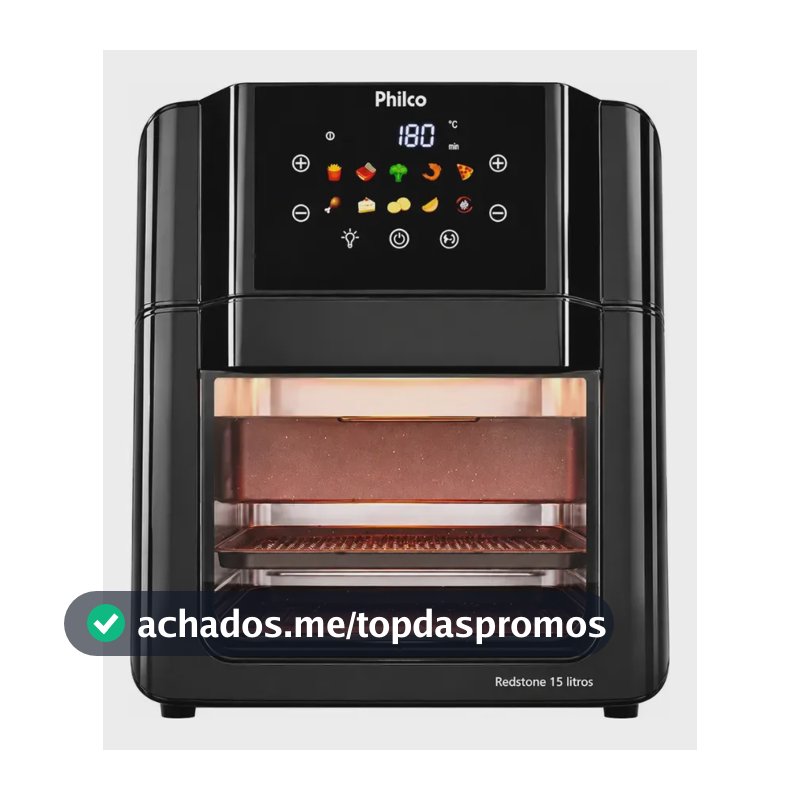 Philco PAF15C Fritadeira Air Fryer Oven 15 Litros Revestimento Redstone Porta Removível Luz Interna 10 Funções Preta
