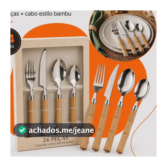Faqueiro 24 Peças Inox Bambu Mesa Elegante Talheres Hold On