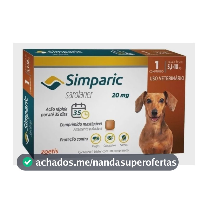Simparic Antipulgas 20mg 1 Comprimido para Cães 5 a 10kg Zoetis