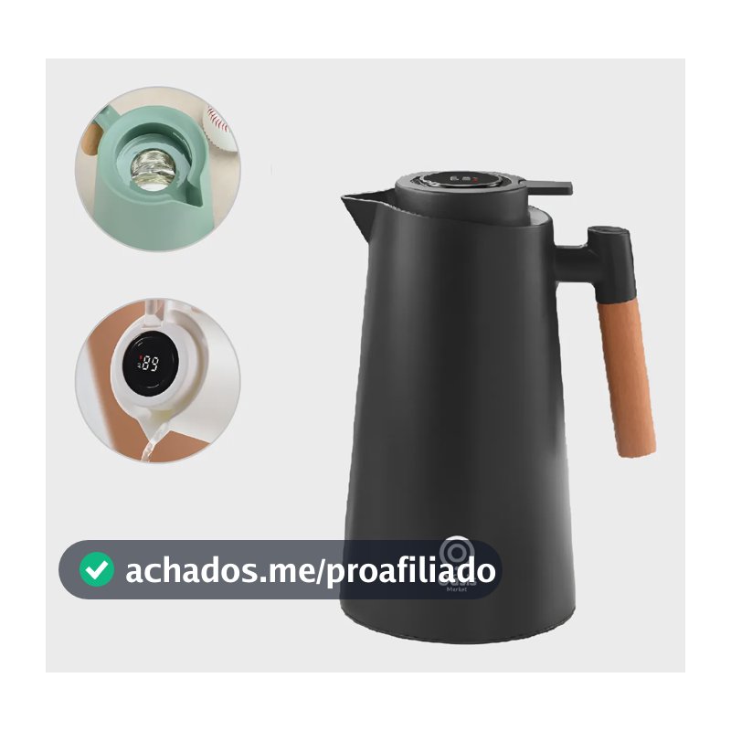 Garrafa Térmica 1 Litro Com Termômetro Led Para Chás Café Preto