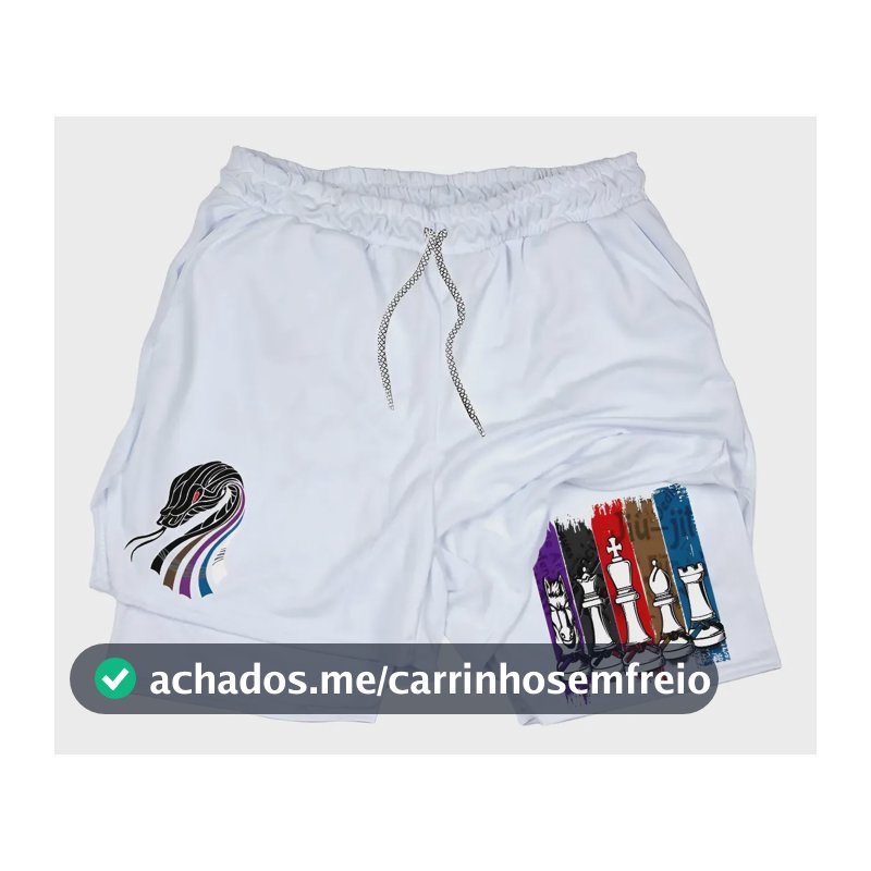 Short Compressao 2 Em 1 Jiu Jitsu Xadrez Brazilian Snake Gym Branco Gg