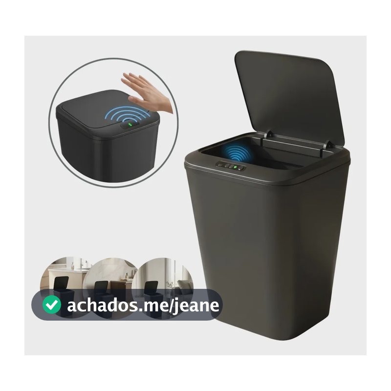 Lixeira Sensor Inteligente Automática Preto De Proximidade 16 Litros Cozinha Banheiro Escritório