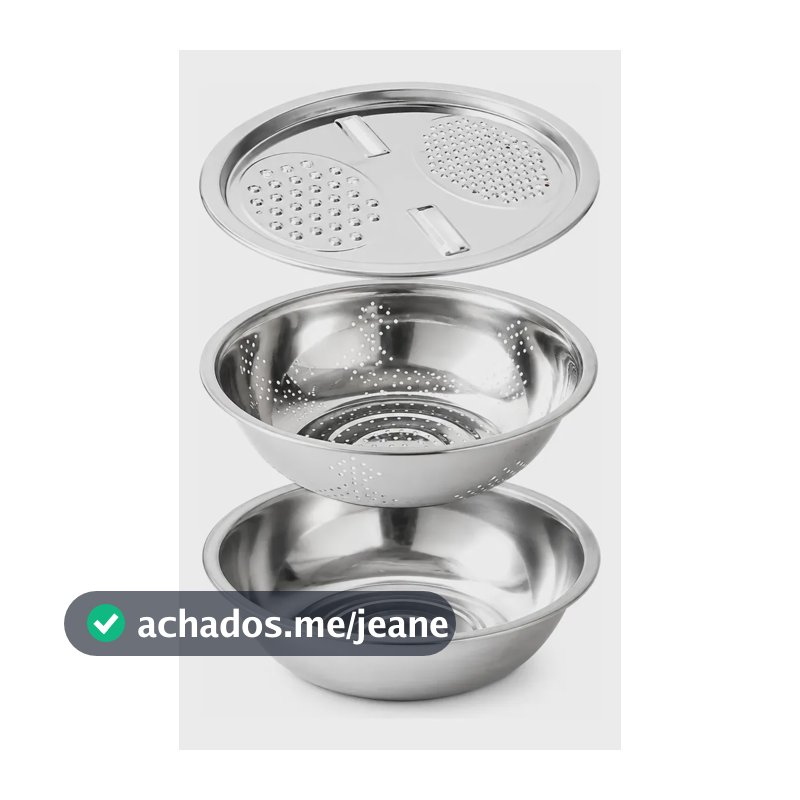 Bowl Tigela Ralador Escorredor 3 Em 1 Inox Massa Macarrão Prateado