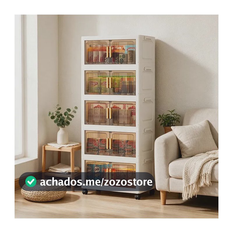 Armário Multiuso Caixa Armazenamento Dobrável 55cm 5 Andares Marrom Transparente-creme Branco