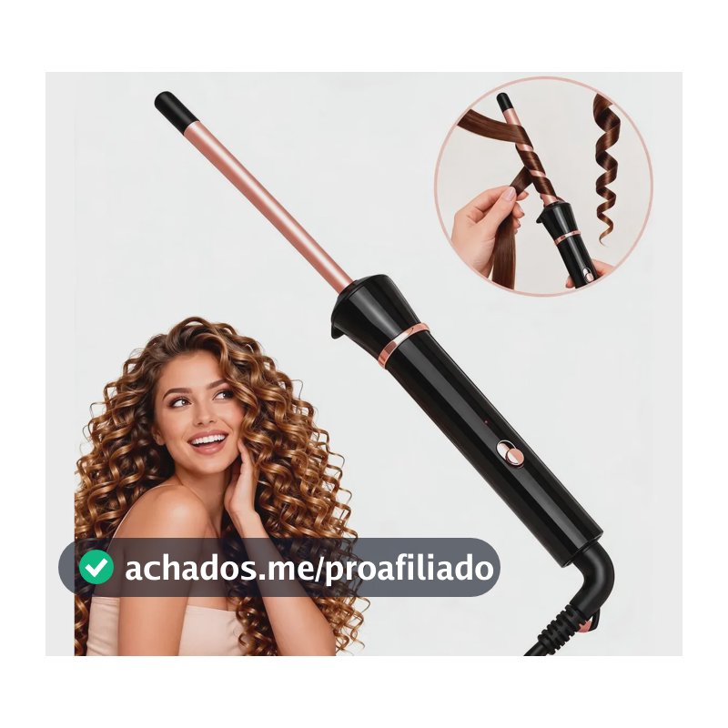 Modelador De Cachos Profissional 9mm Bivolt Barril Cerâmico Preto 127/220v
