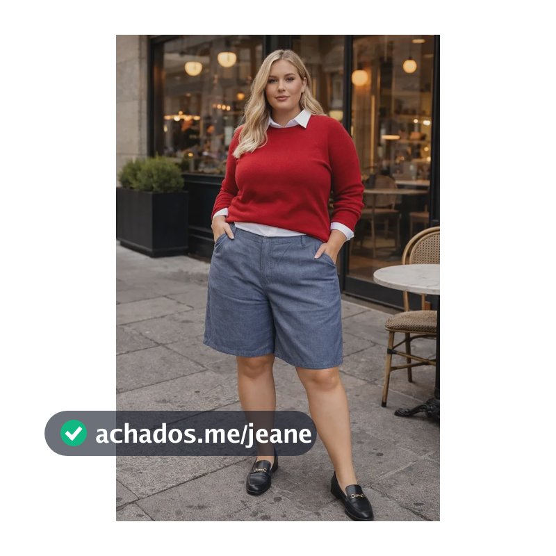 Bermuda Jorts Feminina Plus Size Jeans Textura Bolsos Faca Azul Jeans Textura 52