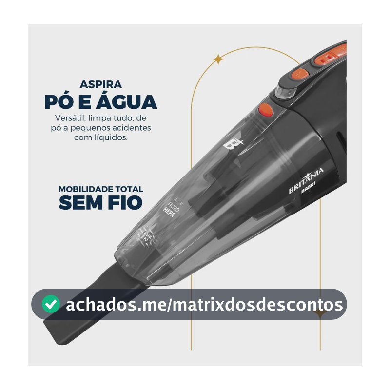 Aspirador De Pó Portátil Bas01 Pó E Água Bivolt 60w Britânia Cinza