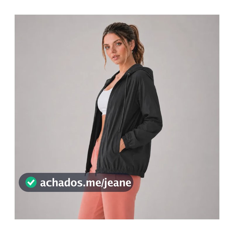 Jaqueta Feminina Iz Corta Vento Ultra Leve Com Capuz 2026 Preto G Liso