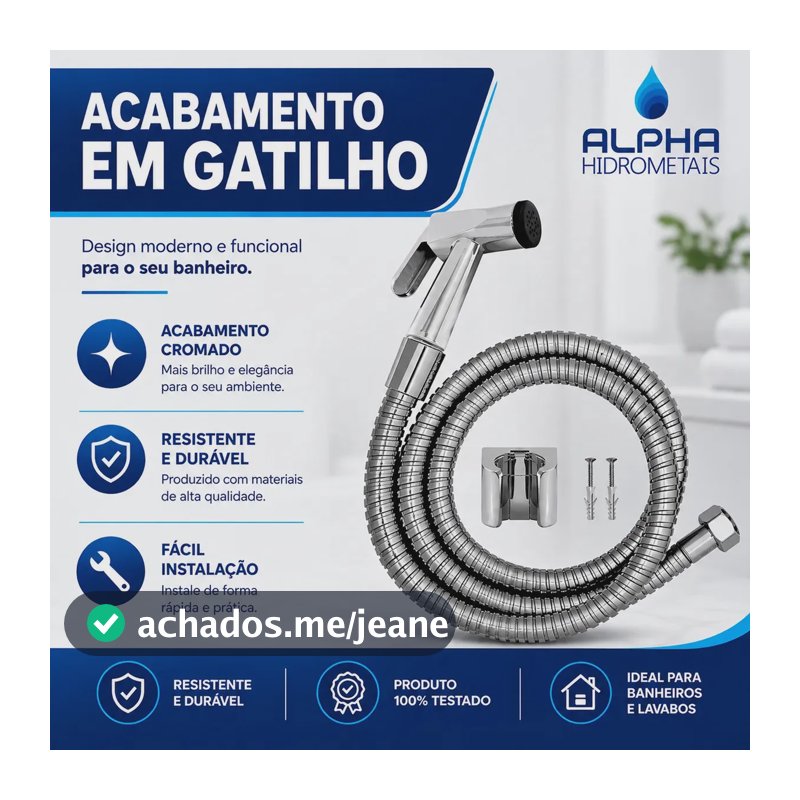 Ducha Higiênica Metal Gatilho Mangueira 1,80 Mt Sem Registro Marca Alpha Hidrometais