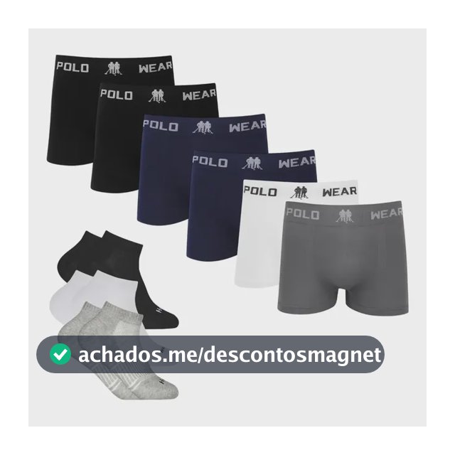 Kit 6 Cueca Polo Wear Microfibra + 6 Meia Cano Medio Algodão