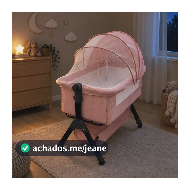 Berço Portátil Moisés Balanço Mosquiteiro Bumper Kids Cinzac Outono Rosa