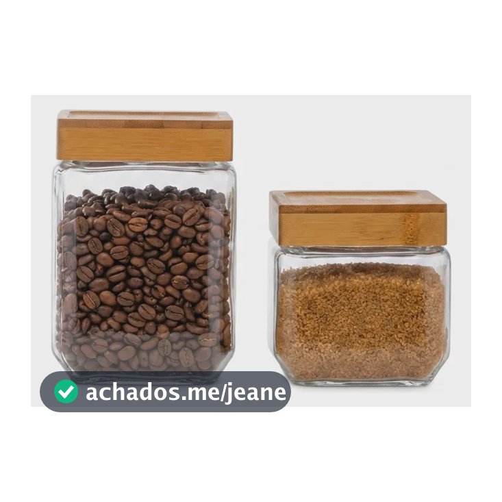 Kit Pote De Vidro Quadrado C/ Tampa De Bambu Moderno - 2und Transparente