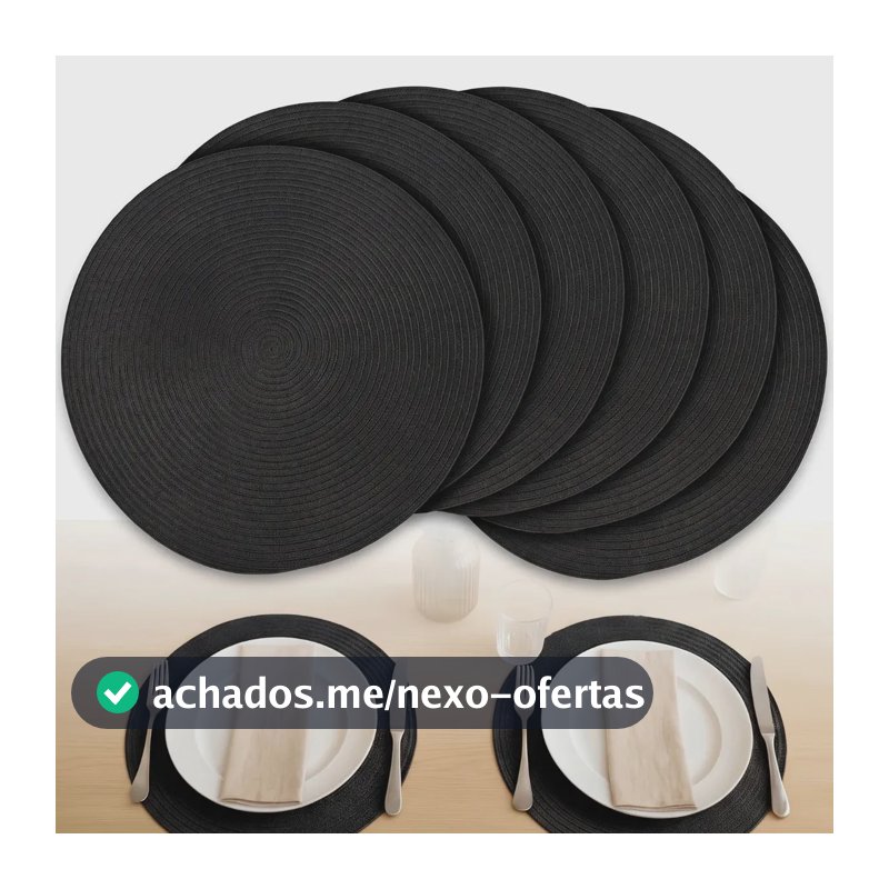 Kit 6 Jogo Americano Redondo Preto Sousplat Mesa Posta 37cm Facil De Limpar Cozinha Restaurante Kilate Store