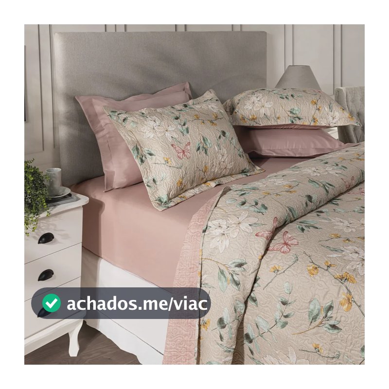 Kit Cobre Leito Colcha Casal 3 Peças Boutis Lisas Dupla Face Porta Travesseiro Aba Americana Isabel Areia