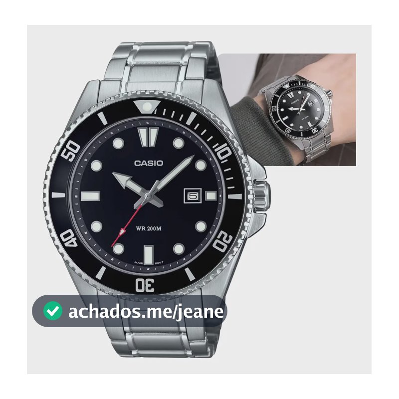 Relógio Casio Duro Aço Preto Mdv-107d-1a1 Diver 200m Prateado Preto Prateado