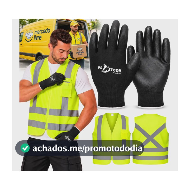 Kit Epi Entregador Colete Luva Mercado Livre Shopee Ca Bolso Amarelo Xg