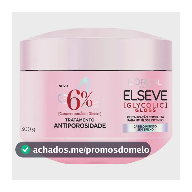 L'Oréal Paris Elseve Glycolic Gloss Máscara Capilar Antiporosidade, com Ácido Glicólico, Sela a Cutícula, Garante 3X Mais Brilho Espelhado e Maciez Intensa, 300g