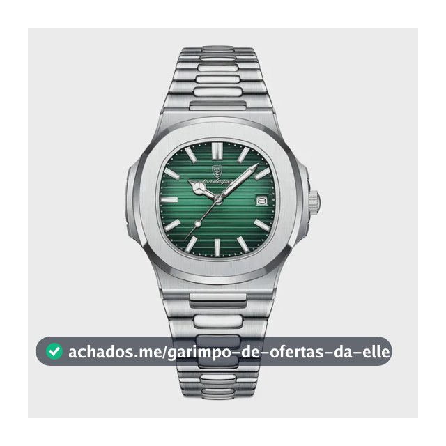 Relógio Poedagar 613 Aço Inoxidável Quartzo Fundo Verde 41mm Resistência Água