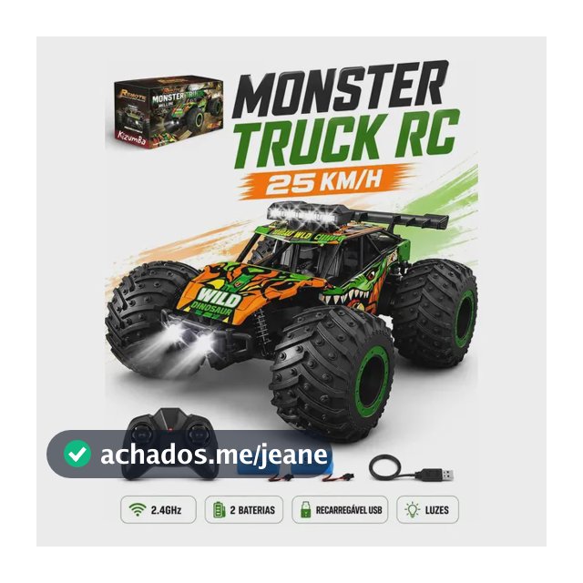 Carrinho de Controle Remoto Kizumba Monster Truck Off Road 1:16 com 2 Baterias