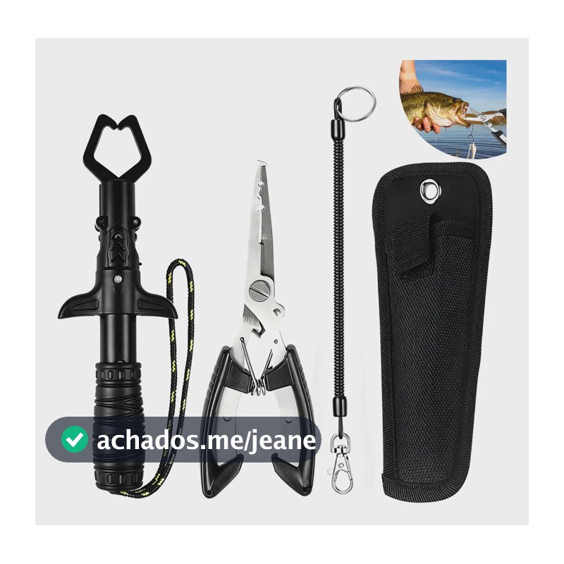 Kit Pesca Alicate Contenção Peixe Com Alicate Bico Sata Preto