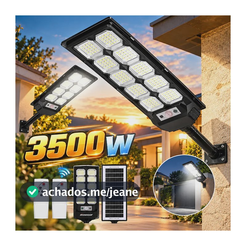 Kit 2 Luminaria Solar Externa Potente 3500w Refletor Led Holofote Com Sensor
