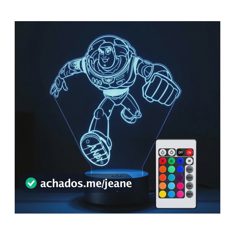 Luminária Led 3d | Buzz Toy Story Abajur 16 Cores + Controle Preto 16 Cores 127/220v
