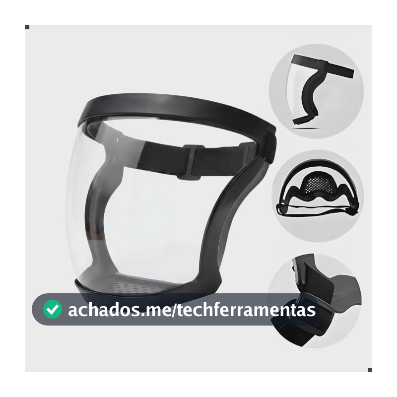 Máscara Protetora Facial Transparente Epi Airsoft Roçadeira Preto