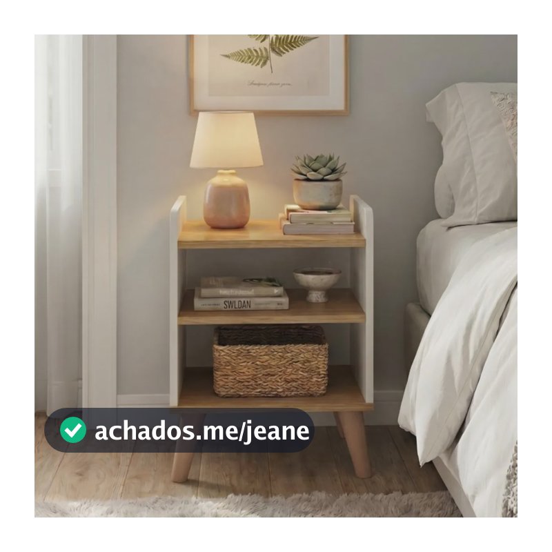 Mesa De Cabeceira Multiuso Quarto Compacta Moderna Funcional Laqueado Off White/nature