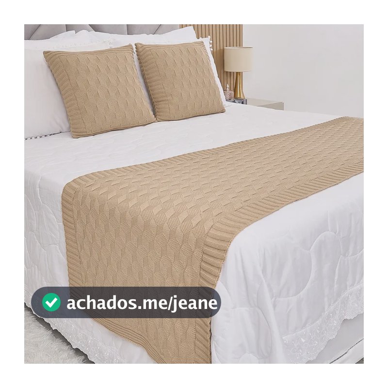 Kit Peseira Cama Queen 230x60cm Decor Efeito 3d + 2 Capas Cáqui 3d