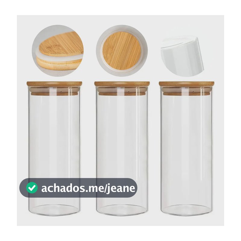 Kit 3 Potes De Vidro Com Tampa De Bambu 1 Litro Redondo Pçs Cor Transparente