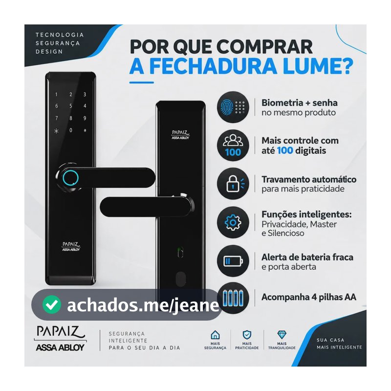 Fechadura Eletrônica Digital Lume Biométrica com Senha - Papaiz