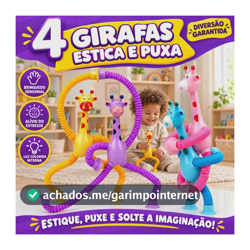 Kit 4 Girafas Estica E Puxa Com Ventosa Brinquedo Sensorial Pop It Sensoriais Telescopica Tubo LED Alivio Anti-Stress Toy Presente Infantil Kawaii TikTok Louis Riel Acustico