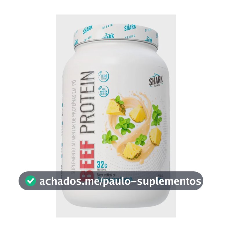 Proteína bovina isolada Shark Pro Whey Beef Zero Lac 900G em pó sabor Abacaxi com hortelã x 900g