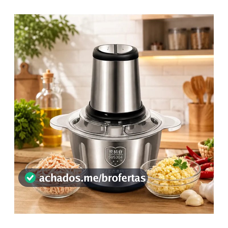 Multiprocessador Elétrico De Alimentos Em Inox 2l Triturador De Alho Tempero Processador De Carne E Legumes Multifuncional Portátil 110v