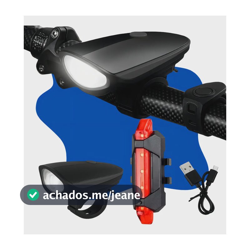 Kit Farol Dianteiro Com LED e Buzina Para Bike + Lanterna Traseira LED Recarregável