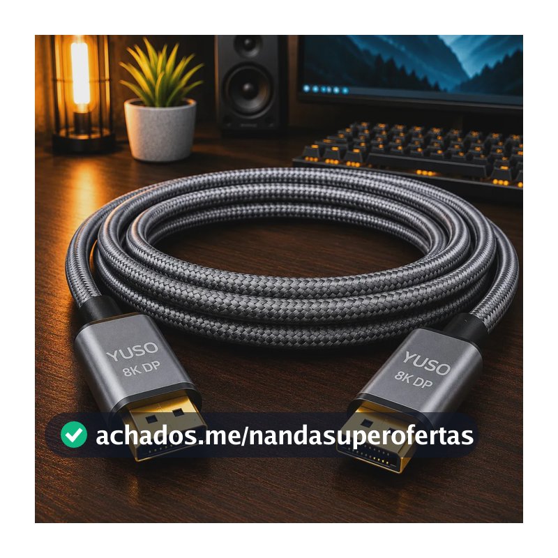 Cabo Displayport 1.4 8k 4k Reforçado 2 Metros Hdr 60hz 240hz Compatível G-sync Freesync Conector Ouro Monitor Gamer Áudio Imersivo Hdr Imersivo - Yuso