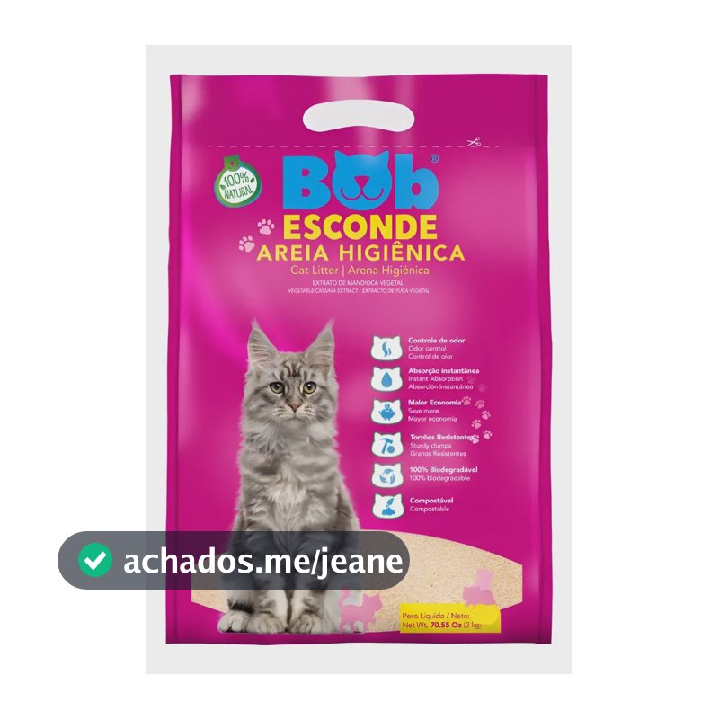 Bob Esconde Areia Higiênica Natural Para Gatos 2kg Combo C/5